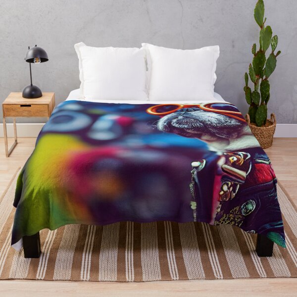 Item preview, Cool biker pug dog in a vibrant urban environment designed and sold by RK - Shop.