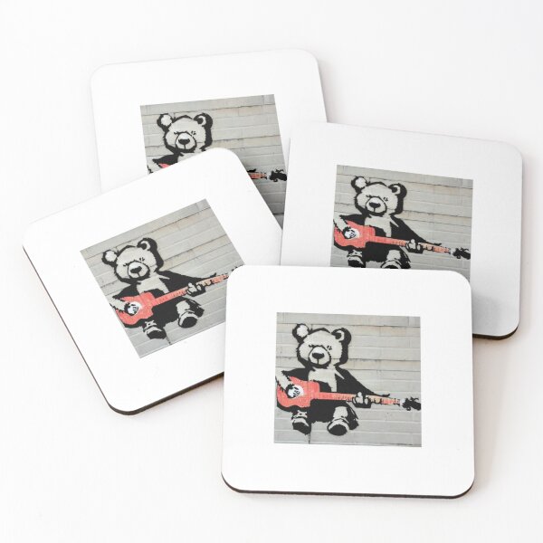 Item preview, Musician Teddy Bear playing an acoustic guitar | Banksy-inspired original street art stencil mural designed and sold by ArtworkbyEmmy.