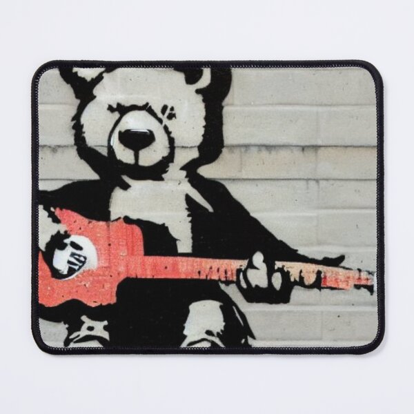 Item preview, Musician Teddy Bear playing an acoustic guitar | Banksy-inspired original street art stencil mural designed and sold by ArtworkbyEmmy.