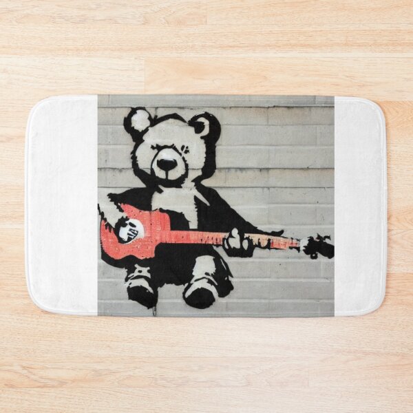 Item preview, Musician Teddy Bear playing an acoustic guitar | Banksy-inspired original street art stencil mural designed and sold by ArtworkbyEmmy.