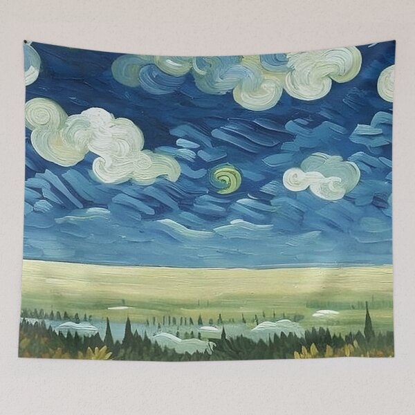 Item preview, Celestial Lights and Whirling Clouds Over the Mist Field Van Gogh Style Thick Brush Stroke Painting designed and sold by sunflowerlight.