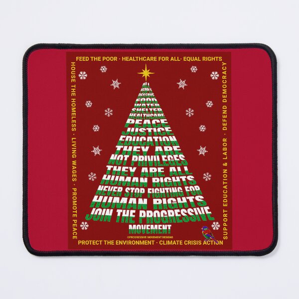 Item preview, PMD00201 Progressive Movement Designs Christmas Tree of Human Rights on crimson red with rainbow colored bird for progressives designed and sold by ProgressiveLeft.