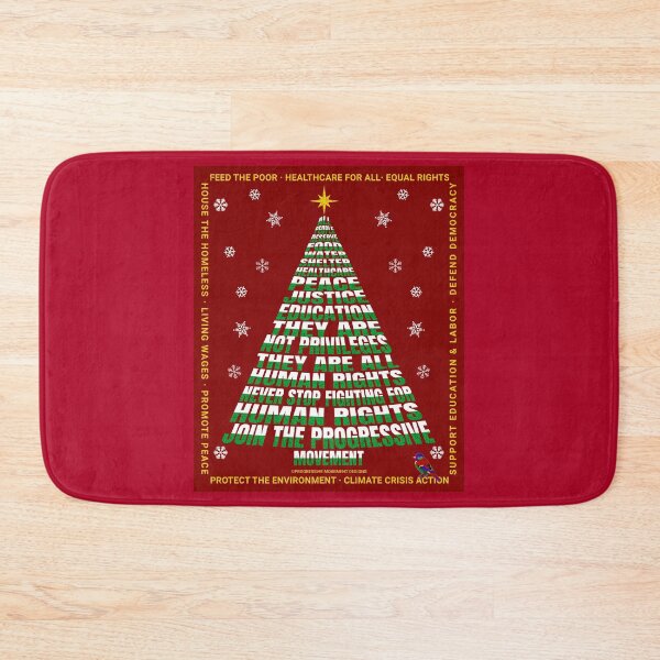 Aperçu de l'œuvre PMD00201 Le mouvement progressiste conçoit l'arbre de Noël des droits de l'homme sur le rouge cramoisi avec un oiseau de couleur arc-en-ciel pour les progressistes créée et vendue par ProgressiveLeft.