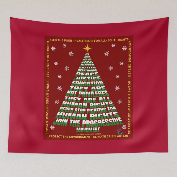 Artikelvorschau, PMD00201 Progressive Movement Designs Weihnachtsbaum der Menschenrechte auf Purpurrot mit regenbogenfarbenem Vogel für Progressive entworfen und verkauft von ProgressiveLeft.