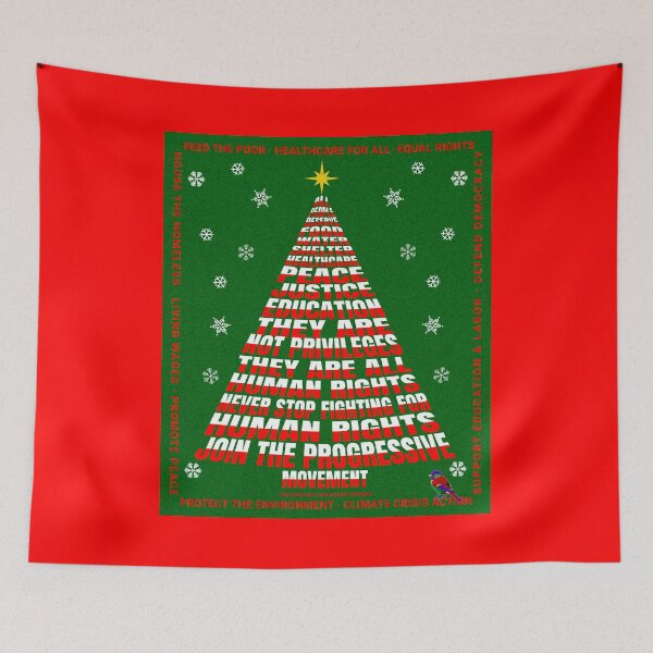 Artikelvorschau, PMD00203 Progressive Movement Designs Weihnachtsbaum der Menschenrechte auf Grün mit regenbogenfarbenem Vogel für Progressive entworfen und verkauft von ProgressiveLeft.