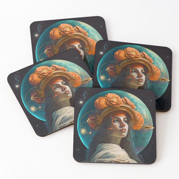 Item preview, Girl with orange roses and a planet behind her designed and sold by Tuko Designs.