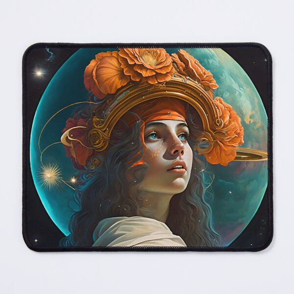 Item preview, Girl with orange roses and a planet behind her designed and sold by Tuko Designs.