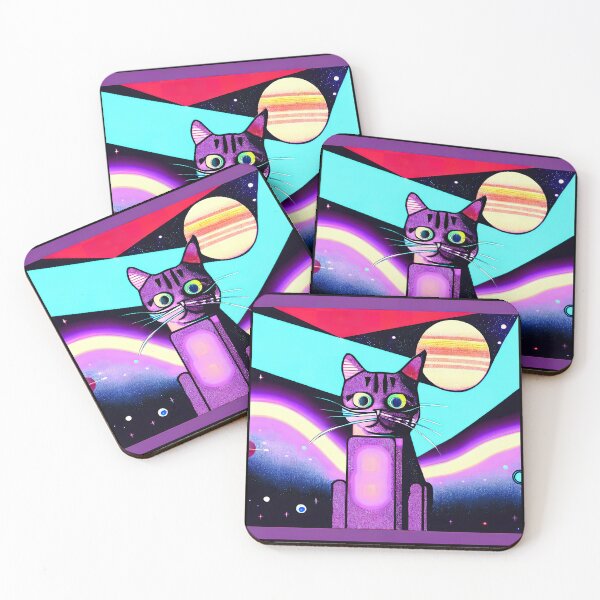 Artikelvorschau, Lustige verwirrte Katze im Raum, lila digitales Illustrationsgeschenk entworfen und verkauft von TMelonShop.