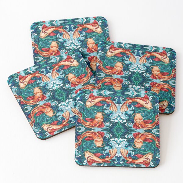 Item preview, Bright japanese koi fish in waves, koi fish pattern designed and sold by NadiaChevrel.