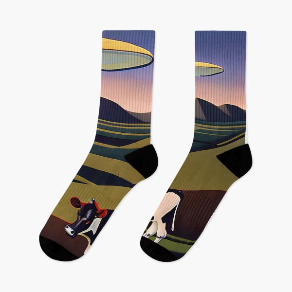Item preview, Funny Cow And Ufo In A Field, Vintage Digital Illustration Gift designed and sold by TMelonShop.