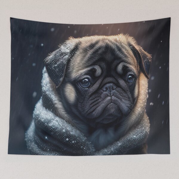 Item preview, Abandoned sad pug dog standing in the cold snow designed and sold by RK - Shop.