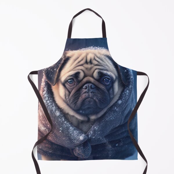Item preview, Illustration of a sad pug dog waiting in the snow wearing a warm coat designed and sold by RK - Shop.