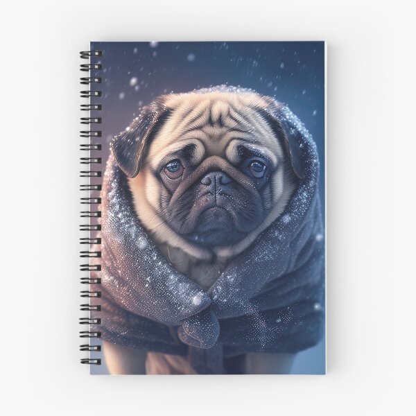 Item preview, Illustration of a sad pug dog waiting in the snow wearing a warm coat designed and sold by RK - Shop.