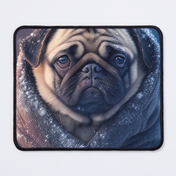 Item preview, Illustration of a sad pug dog waiting in the snow wearing a warm coat designed and sold by RK - Shop.