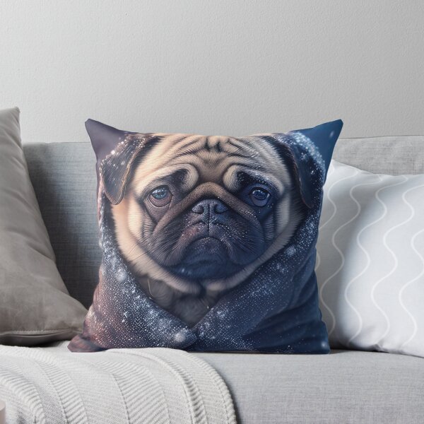 Item preview, Illustration of a sad pug dog waiting in the snow wearing a warm coat designed and sold by RK - Shop.