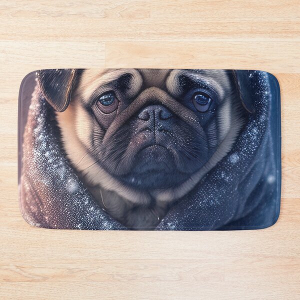 Item preview, Illustration of a sad pug dog waiting in the snow wearing a warm coat designed and sold by RK - Shop.
