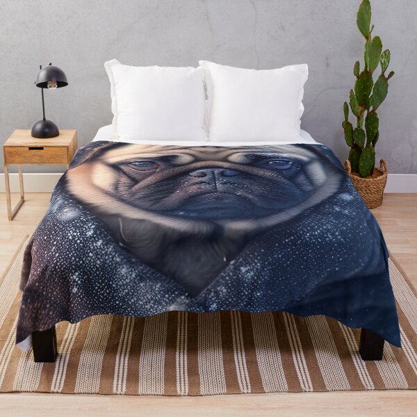 Item preview, Illustration of a sad pug dog waiting in the snow wearing a warm coat designed and sold by RK - Shop.
