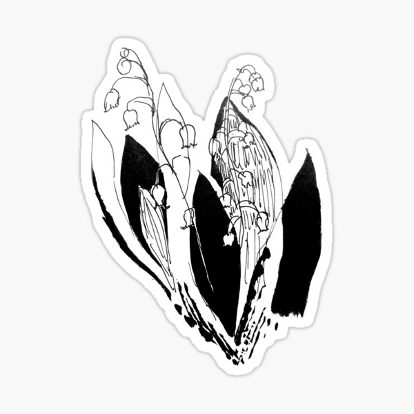 lily of the valley silver bells black and white illustration hand drawn sketch Sticker
