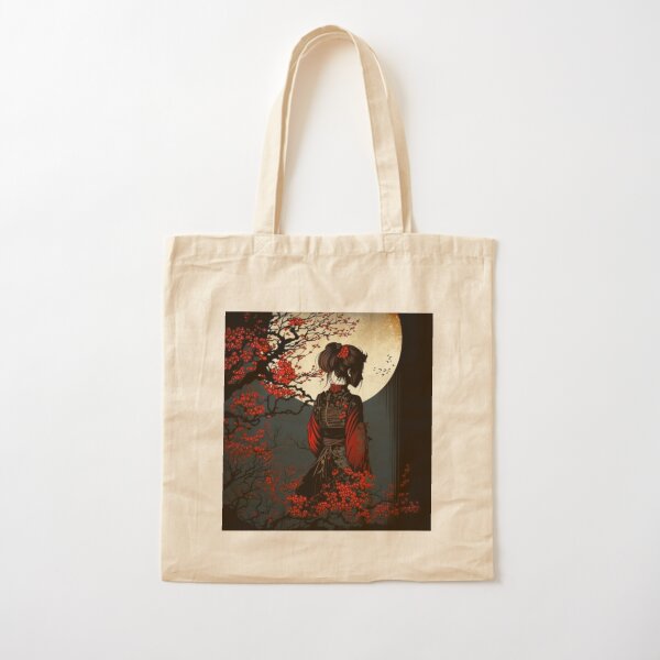 Japanese Samurai Girl Vintage Retro Sakura Cherry Blossom Tote Bag