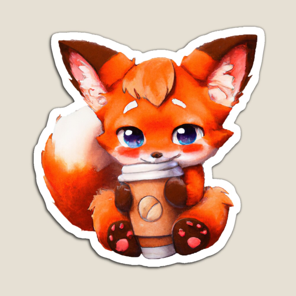 Cute colorful red fox is drinking cup hot tea Vector Image