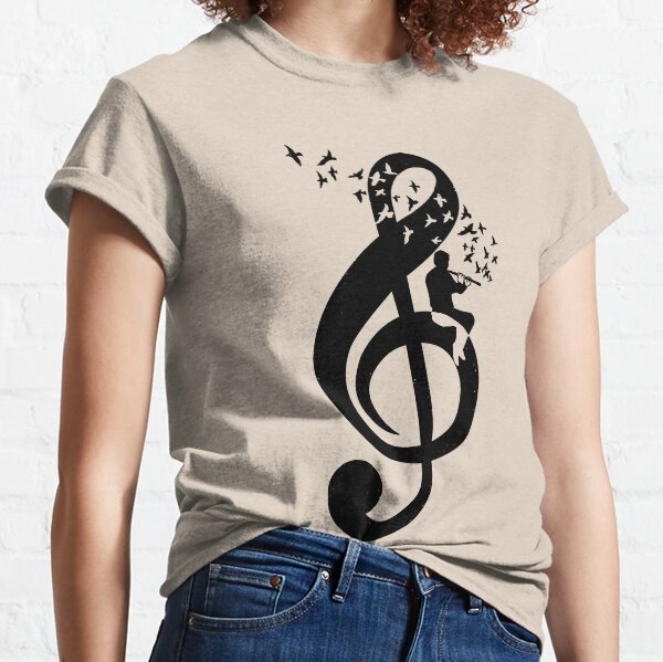 Treble Clef Flute - Music Theme Design Suitable for Men and Women Classic T-Shirt