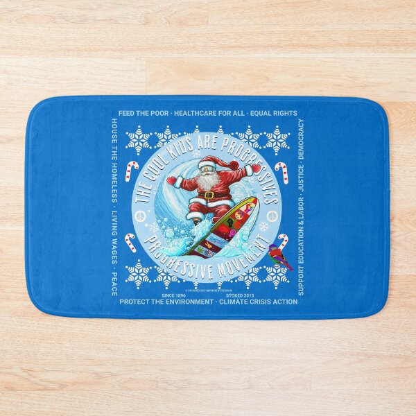 Item preview, PMD00207 Progressive Movement Designs Santa Surfs on blue Christmas funny design with Progresive Birdie designed and sold by ProgressiveLeft.