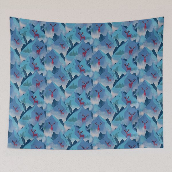 Item preview, Misty Mountain Reindeer in Viva Magenta and Blue Yonder designed and sold by katrinaroman.