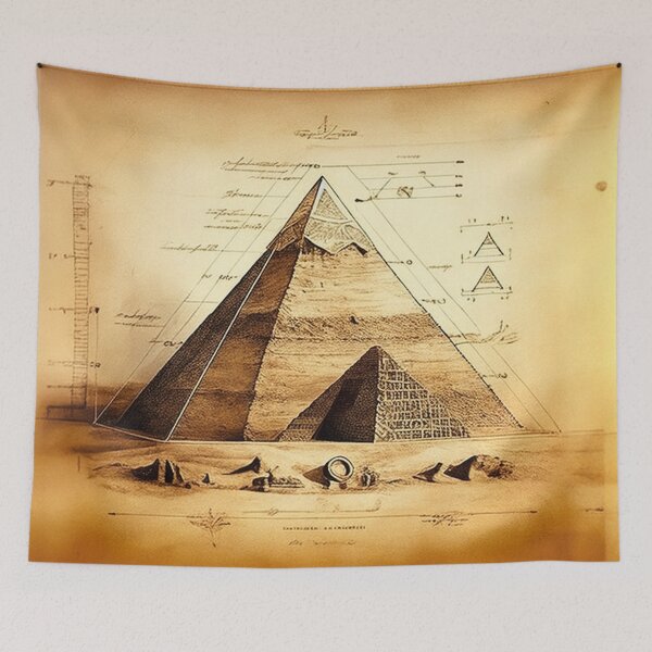 Item preview, Ancient Egyptian pyramid in Sahara Desert technical drawing with measurements and calculations in Leonardo da Vinci style designed and sold by ArtifactVault.