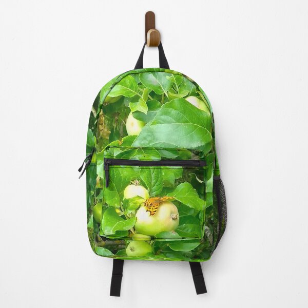 Item preview, Orange and brown Comma butterfly on a green apple in an apple tree. designed and sold by claireseyeview.