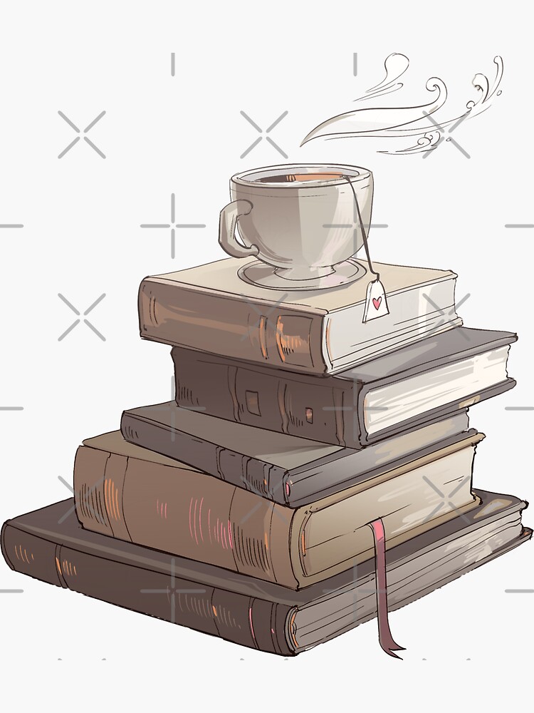 Cozy Stack of Vintage Books and Tea | Sticker