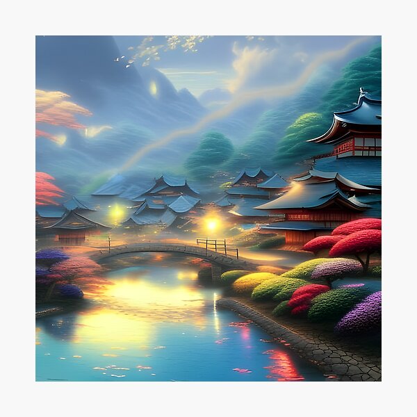 Item preview, Beaux Animes Art Fantasy Japanese Anime Village Design designed and sold by Beauxanimes.
