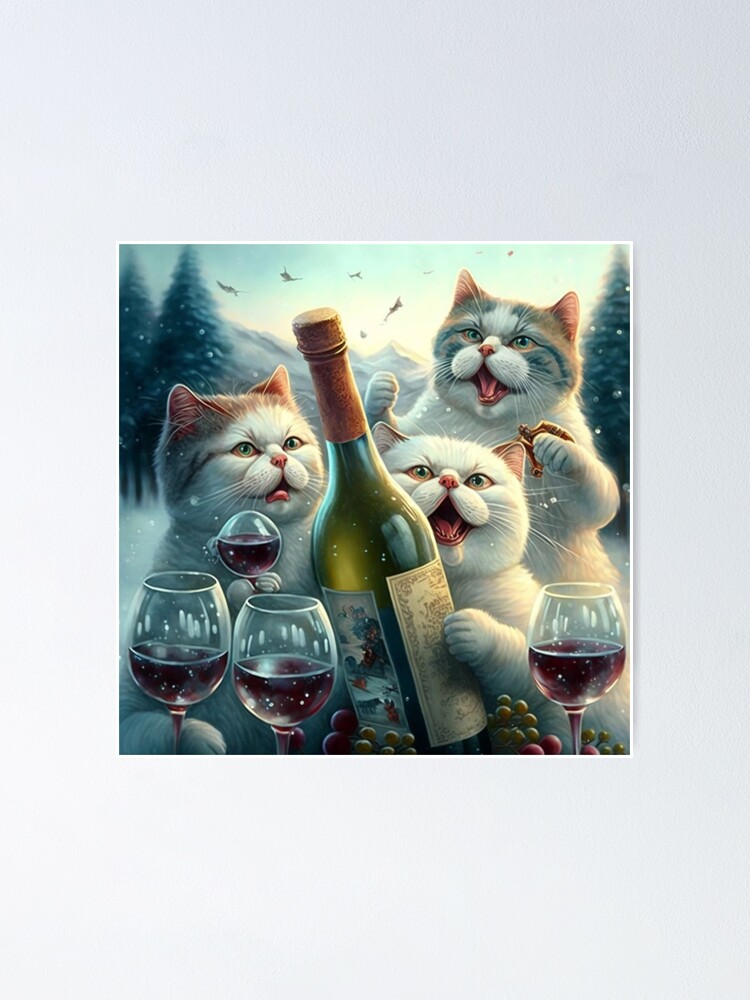 Cats Enjoying Christmas and drinking wine