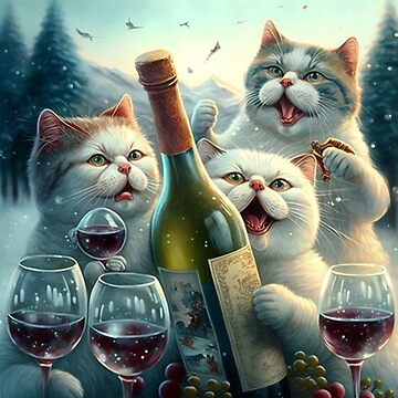 Cats Enjoying Christmas and drinking wine