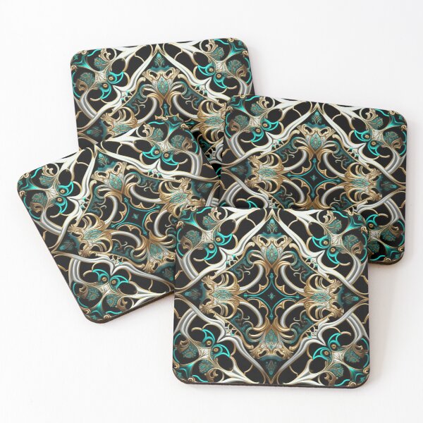 Item preview, Elegant Gold, Silver and Teal Art Noveau Pattern with a smooth metallic twist designed and sold by Orianah.