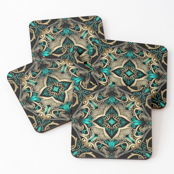 Item preview, Elegant Gold, Silver and Teal Art Noveau Pattern with a smooth metallic twist designed and sold by Orianah.