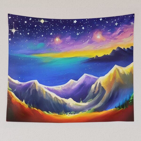 Item preview, Night Starry Mountain Art ,Colorful Night Sky Art, Spiritual Starry Art  designed and sold by viewgraphics.