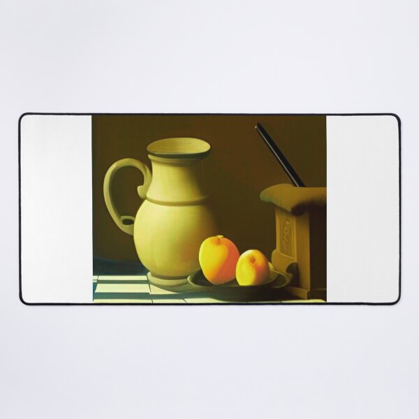 Item preview, Vermeer style still life with vase and fruit. Rich brown, pale orange, and blue colors. Calm serenity wall art, prints, on canvas, or posters for living room, bedroom, or kitchen decor.   designed and sold by JoelsCorner.