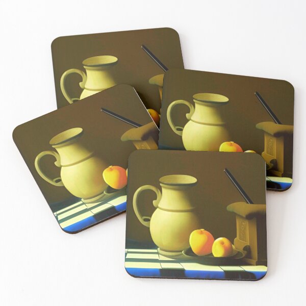 Item preview, Vermeer style still life with vase and fruit. Rich brown, pale orange, and blue colors. Calm serenity wall art, prints, on canvas, or posters for living room, bedroom, or kitchen decor.   designed and sold by JoelsCorner.