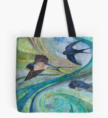 Aerial Acrobats - Swallows Embroidery - Textile Art Tote Bag