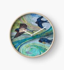 Aerial Acrobats - Swallows Embroidery - Textile Art Clock