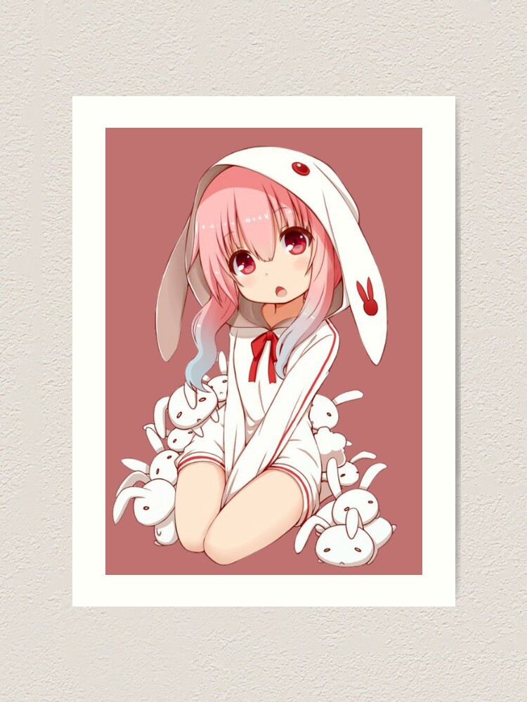 Pink Hair Anime Girl with Bunny Hoodie