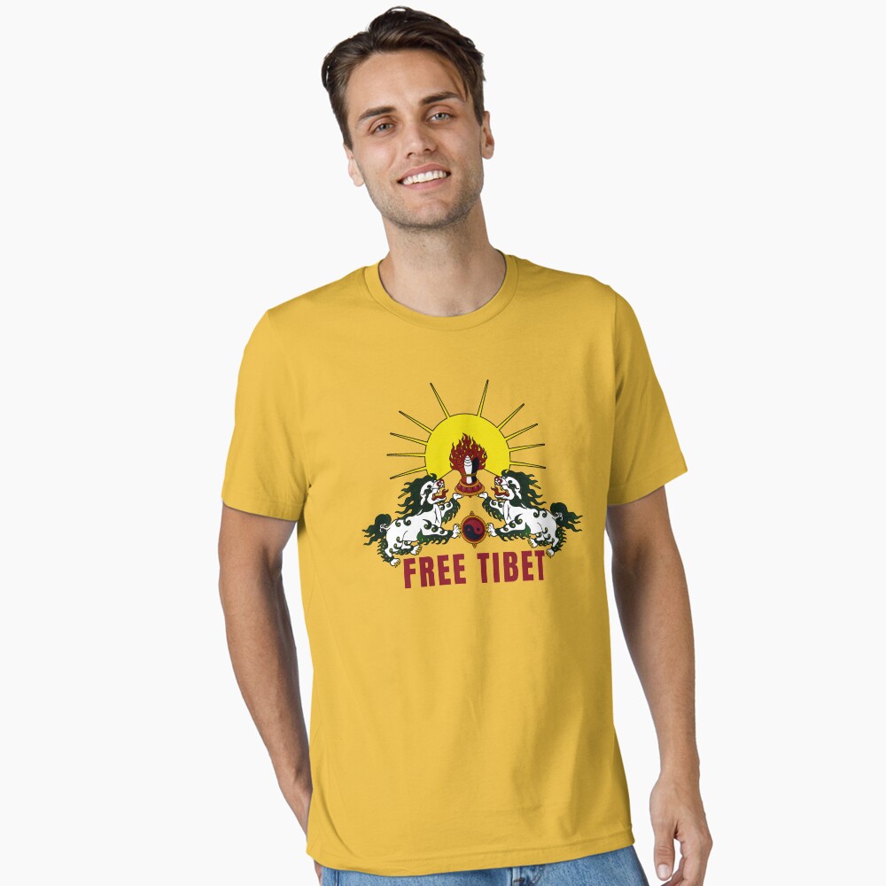 T-shirt Homme Blanc 'Free Tibet Buddha In Meditation' – 100% Coton, Coupe Classique, Manches Courtes – Message Graphique