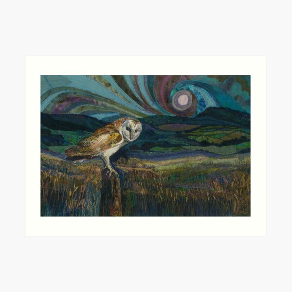 Sitting Pretty - Barn Owl Embroidery Textile Art Art Print