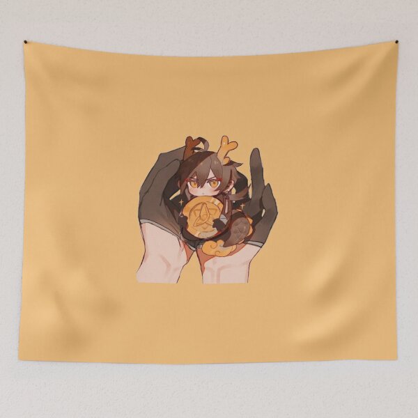 Item preview, Mini Zhongli Genshin Impact Morax Rex Lapis Dragon Form Holding Mora on Childe Hands Cute Genshin Merch T-Shirt and Prints designed and sold by feach.