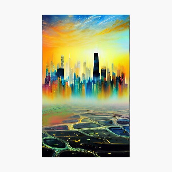 W flag Chicago skyline digital drawing | Art Board Print