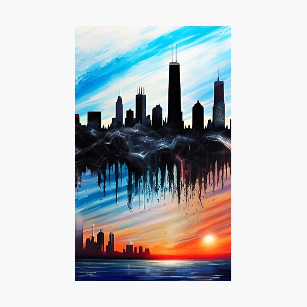 W flag Chicago skyline digital drawing | Art Board Print