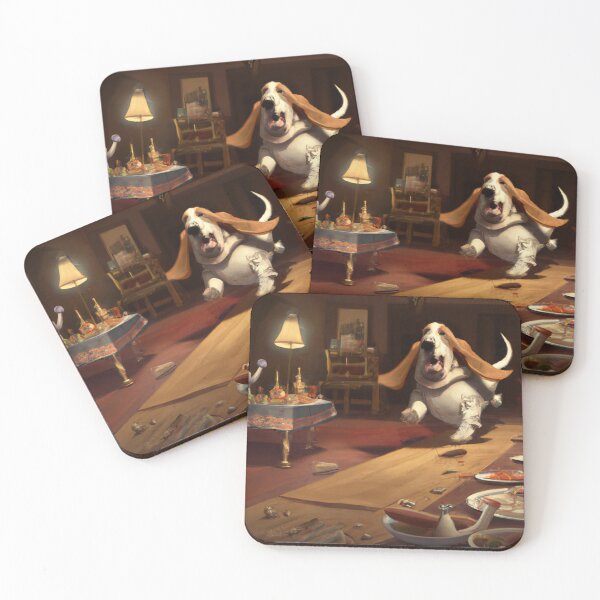 Item preview, Hungry Basset Hound with Christmas feast designed and sold by GhostlierNation.
