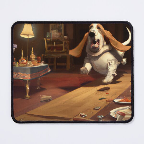 Item preview, Hungry Basset Hound with Christmas feast designed and sold by GhostlierNation.