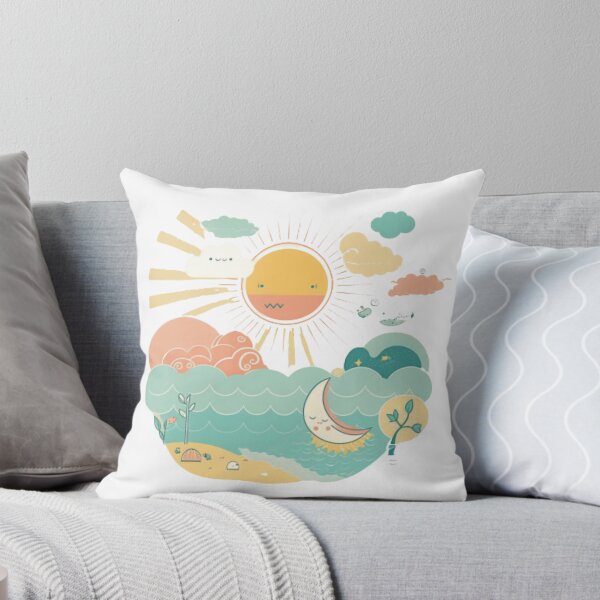 Aperçu de l'œuvre Soleil, nuages, lune, mer, sable, tons pastel, mignon, illustration minimaliste créée et vendue par Melih Yasar.