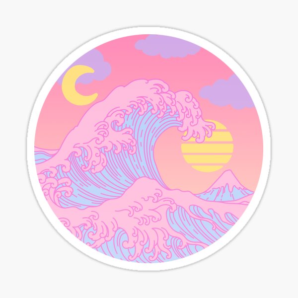 Vista previa del artículo con la obra «Diseño japonés de la Gran Ola de Kanagawa, Vaporwave, Kawaii, Harajuku», diseñado y vendido por nomu-nomu.